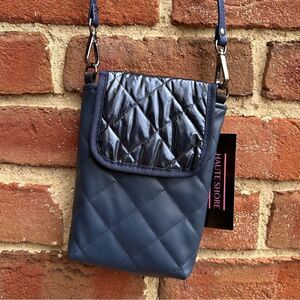 Haute Shore Riley Sea Phone Flap Crossbody bag quilted in Navy Shine NWT